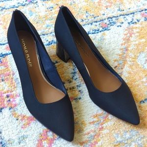 Donald Pliner Suzette Stretch Crepe Classic Pointed Toe Block Heel Pumps…